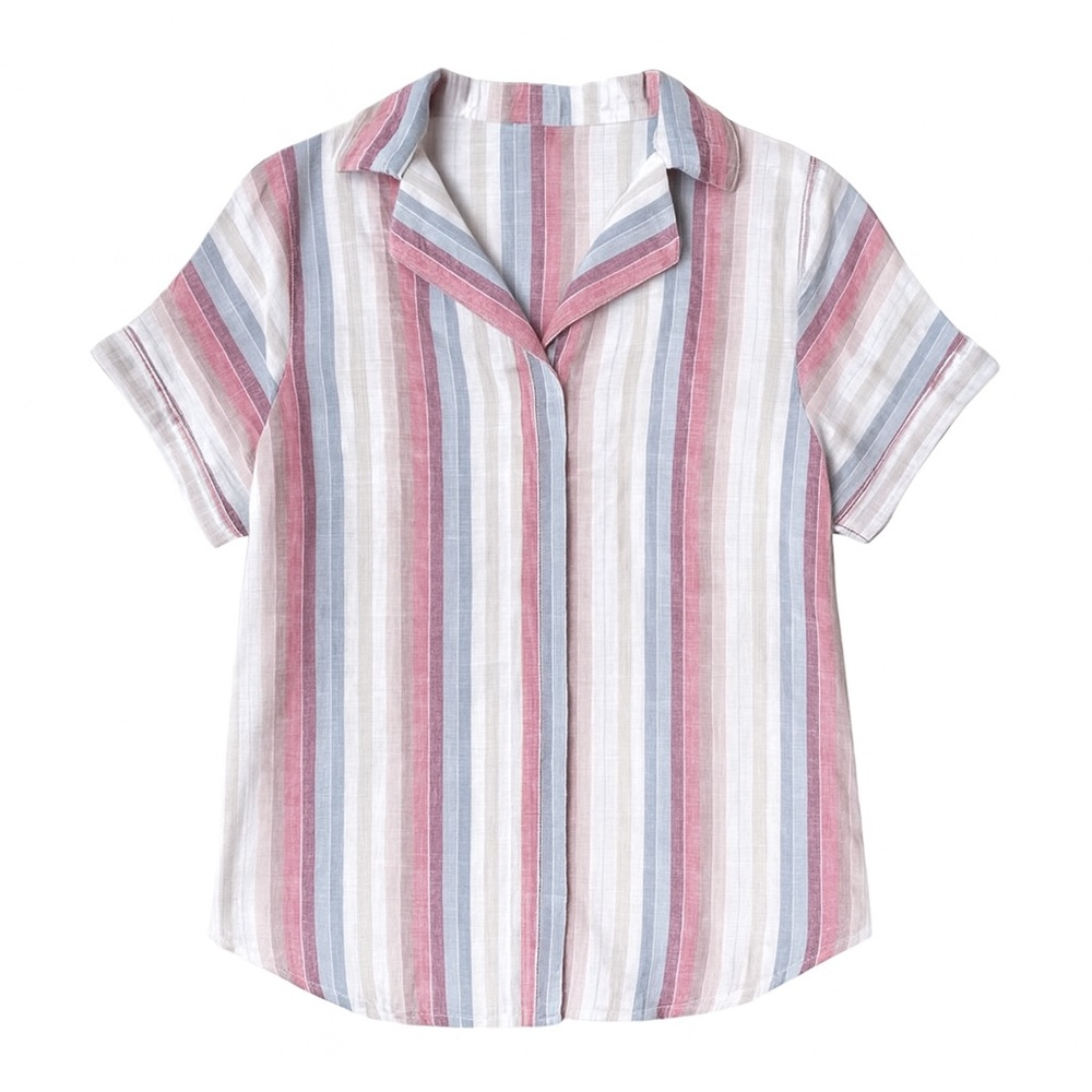 beachlunchlounge • Striped Linen-Blend Button Front Top • Multicolor • Size L